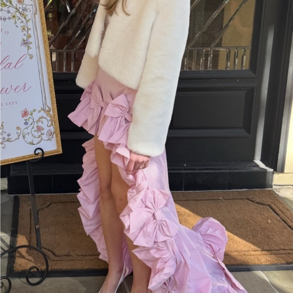 LoveShackFancy Olivera Taffeta Bow High-Low Skirt - Picture 11 of 17